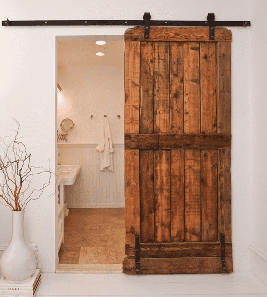 antique wood sliding barn door for modern bathroom